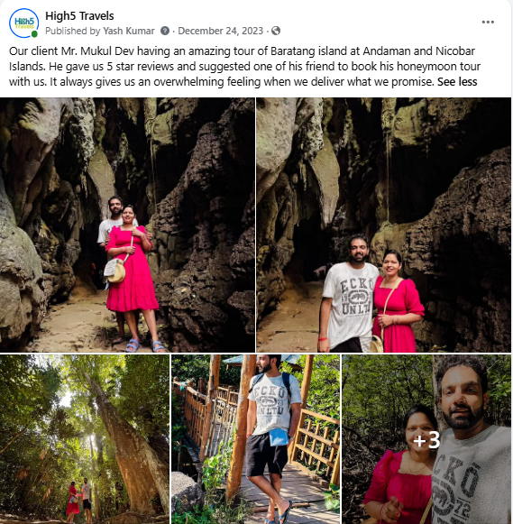 Facebook post of travellers exploring the caves and forests of Baratang Island in the Andaman Islands