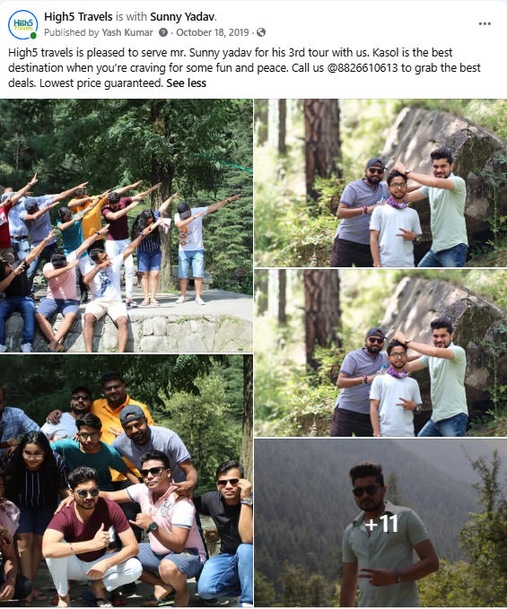 Facebook post of a group on their third tour with High5, in Kasol