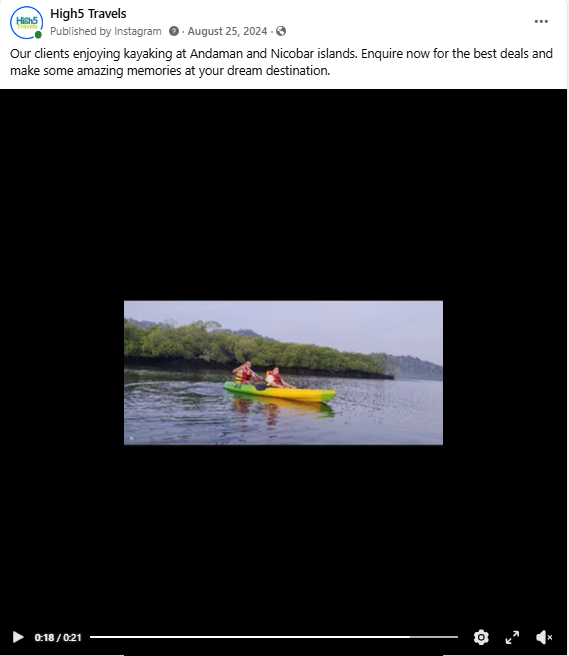 Facebook video post of clients kayaking in the Andaman Islands