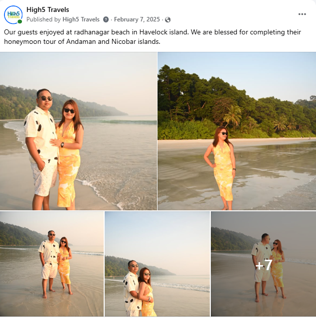 Facebook post of a couple at Radhanagar Beach in Havelock during their honeymoon tour of the Andaman Islands