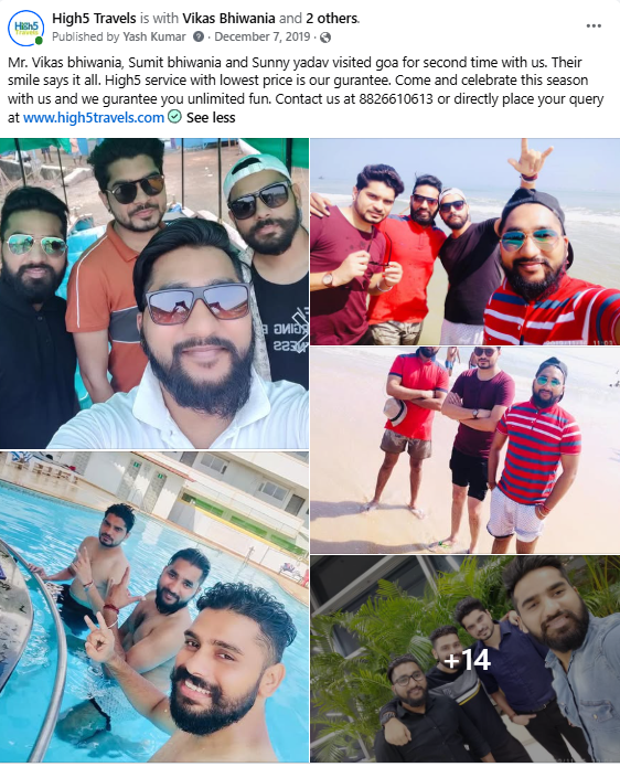 Facebook post of friends on their group tour of Goa