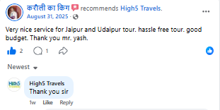 Facebook recommendation for a hassle-free Jaipur and Udaipur tour