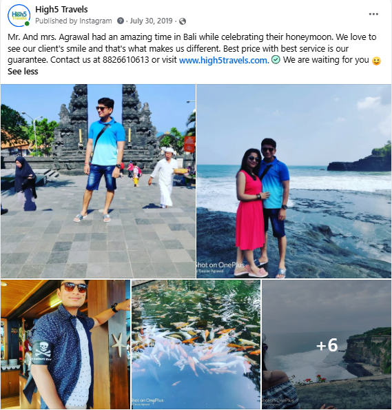Facebook post of a couple celebrating their honeymoon in Bali