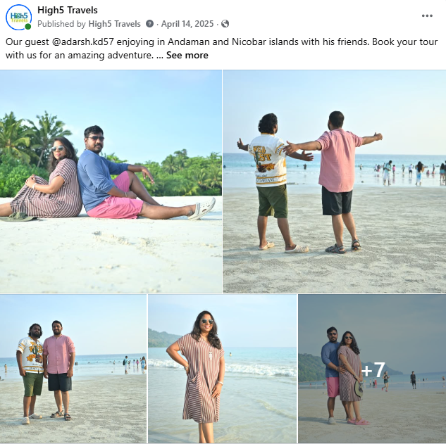 Facebook post of a guest enjoying a beach in the Andaman Islands with his friends