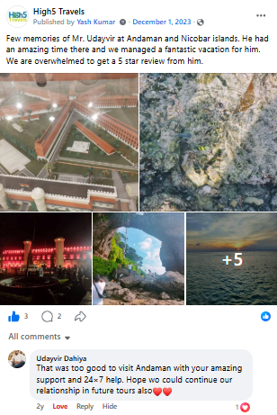 Facebook album of a traveller's Andaman trip, including Cellular Jail and coastline