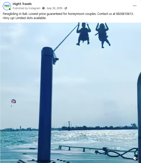 Facebook video post of paragliding in Bali