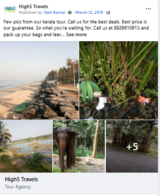 Facebook album from a Kerala tour with beach, forest and elephant photos