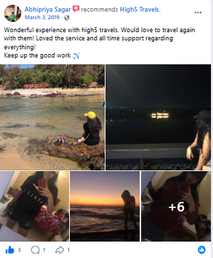 Facebook recommendation praising the service and support, with trip photos