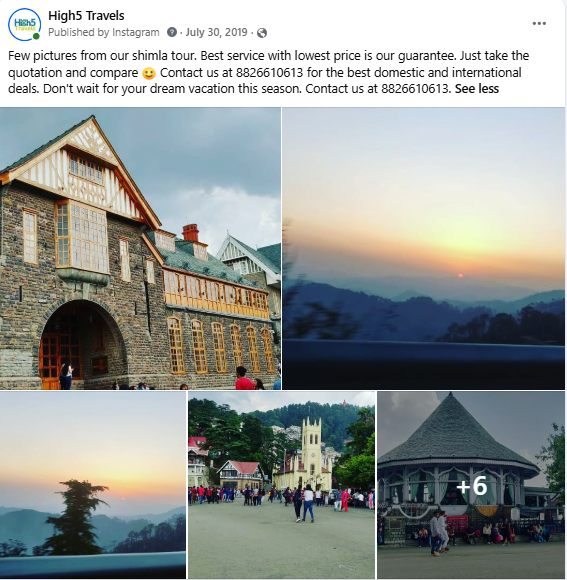 Facebook post of pictures from a Shimla tour
