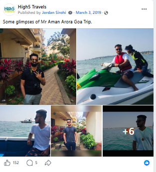 Facebook album of a traveller's Goa trip, including a jet-ski ride