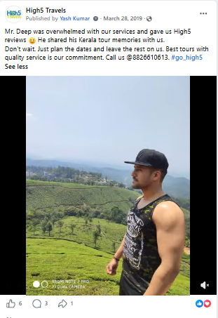 Facebook post of a traveller among Kerala tea plantations